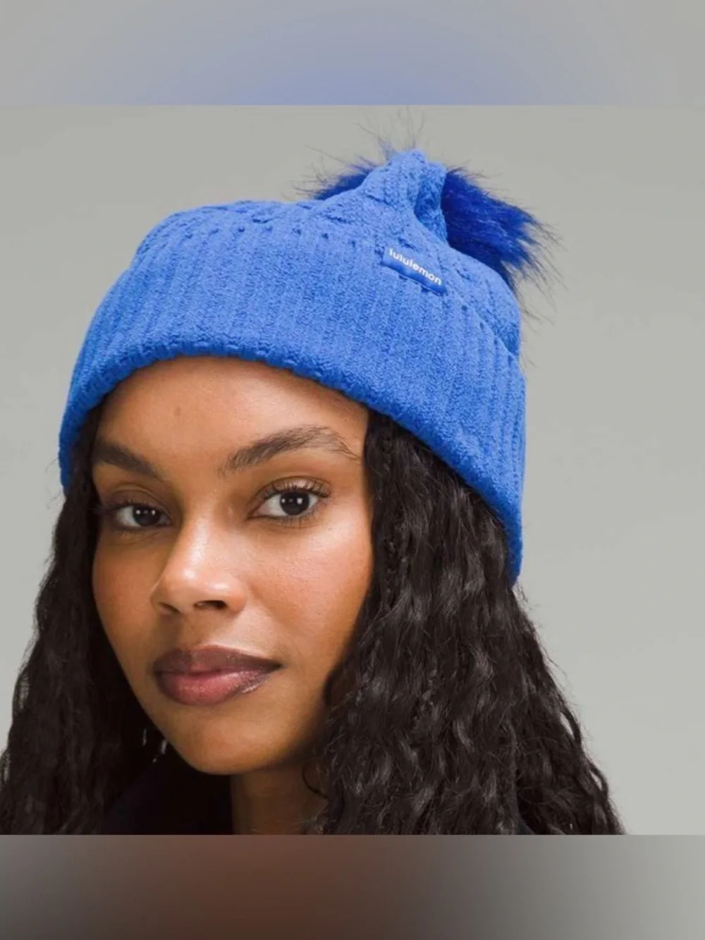 NWOT New Lululemon Womens Cable Knit Pom Beanie Blazer Blue Tone